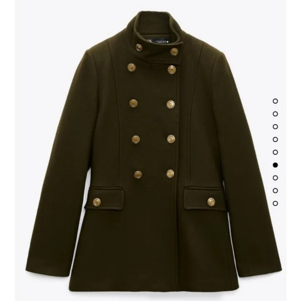 Zara Olive Green Wool Military Coat with Gold Buttons - Med - NWT